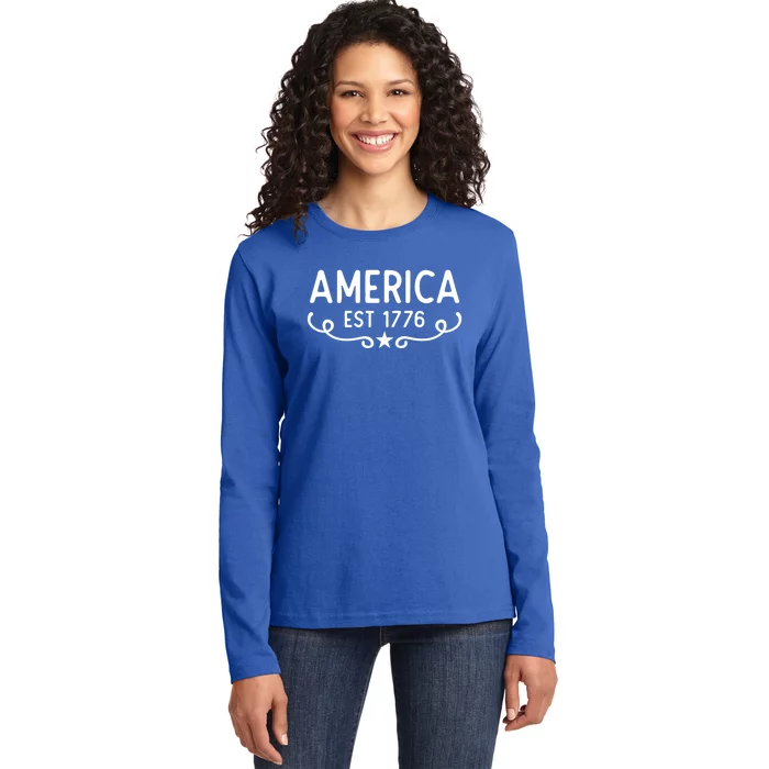 America Est 1776 Patriotic 4th Of July Veteran Gift Ladies Long Sleeve Shirt