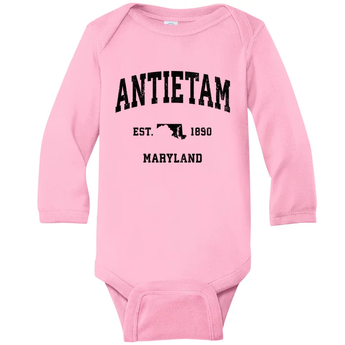 Antietam Est 1890 Maryland Md Vintage Athletic Sports Design Baby Long Sleeve Bodysuit