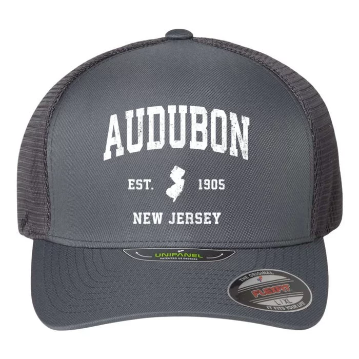 Audubon Est 1905 New Jersey Nj Vintage Athletic Sports Design Flexfit Unipanel Trucker Cap