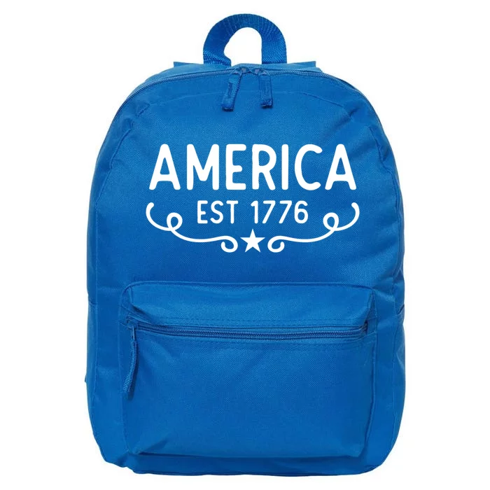 America Est 1776 Patriotic 4th Of July Veteran Gift 16 in Basic Backpack