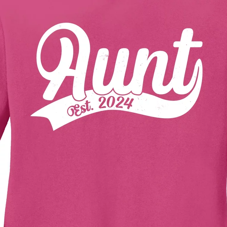 Aunt Est. 2024 New Baby Niece Nephew Ladies Long Sleeve Shirt