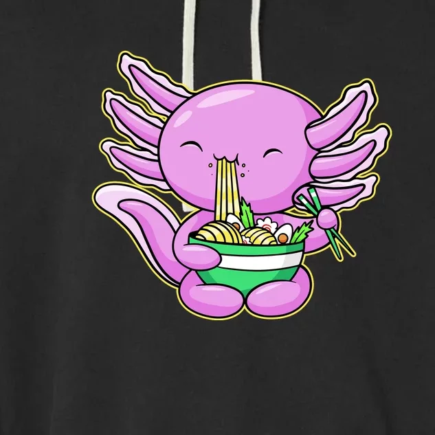 Axolotl Eating A Bowl Of Ramen Anime Funny Cute Garment-Dyed Fleece Hoodie