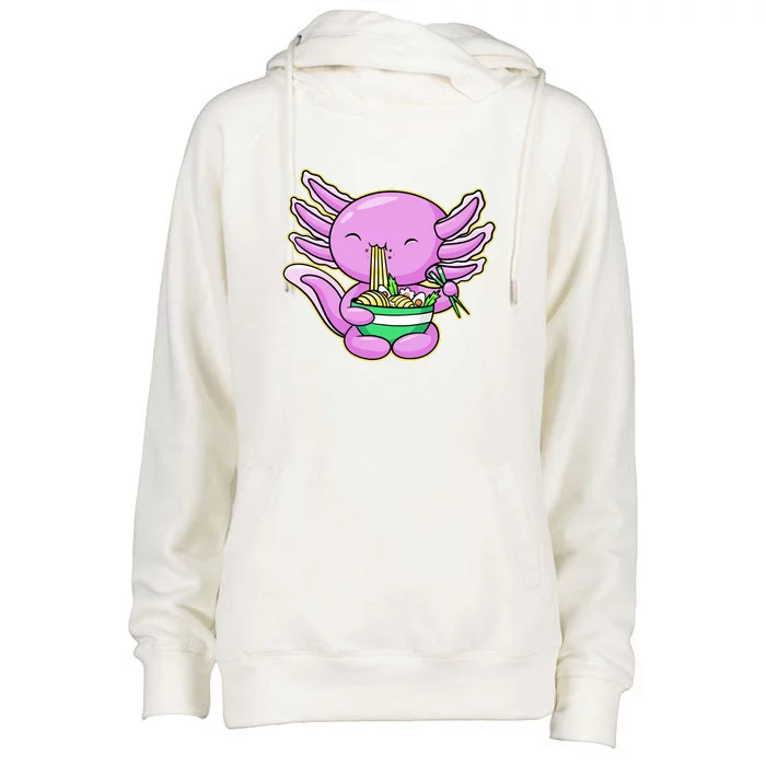 Axolotl Eating A Bowl Of Ramen Anime Funny Cute Womens Funnel Neck Pullover Hood