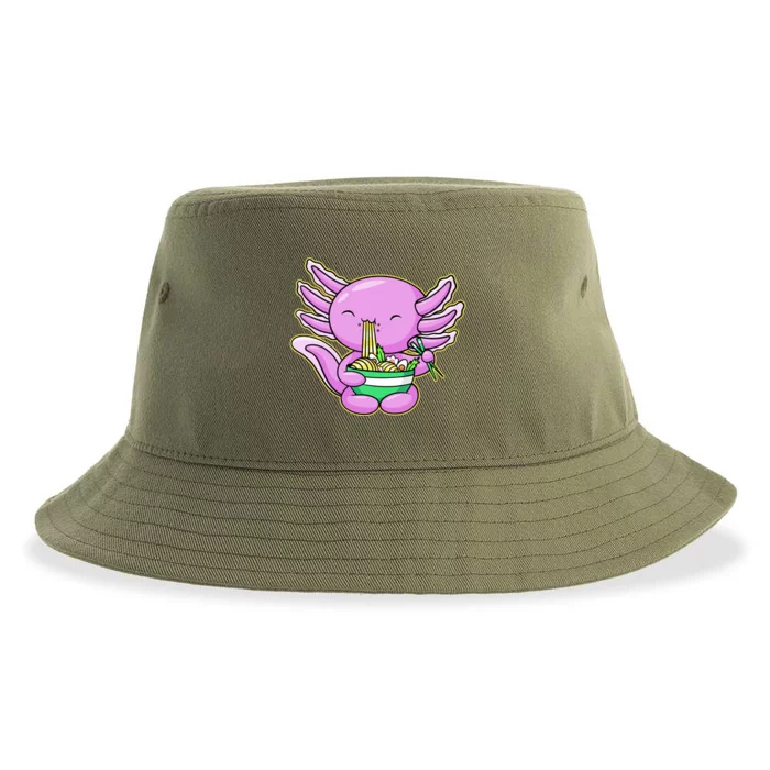 Axolotl Eating A Bowl Of Ramen Anime Funny Cute Sustainable Bucket Hat