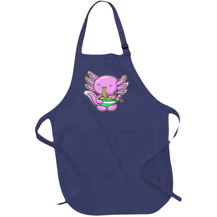 Axolotl Eating A Bowl Of Ramen Anime Funny Cute Full-Length Apron With Pocket