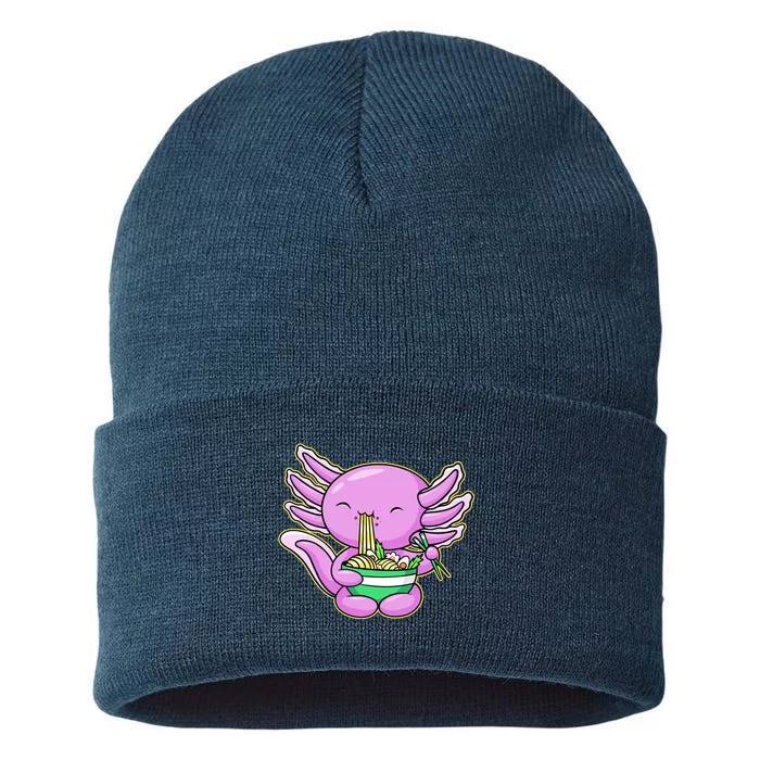 Axolotl Eating A Bowl Of Ramen Anime Funny Cute Sustainable Knit Beanie