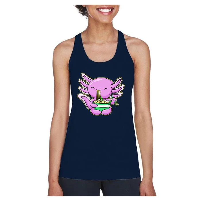 Axolotl Eating A Bowl Of Ramen Anime Funny Cute Women's Racerback Tank