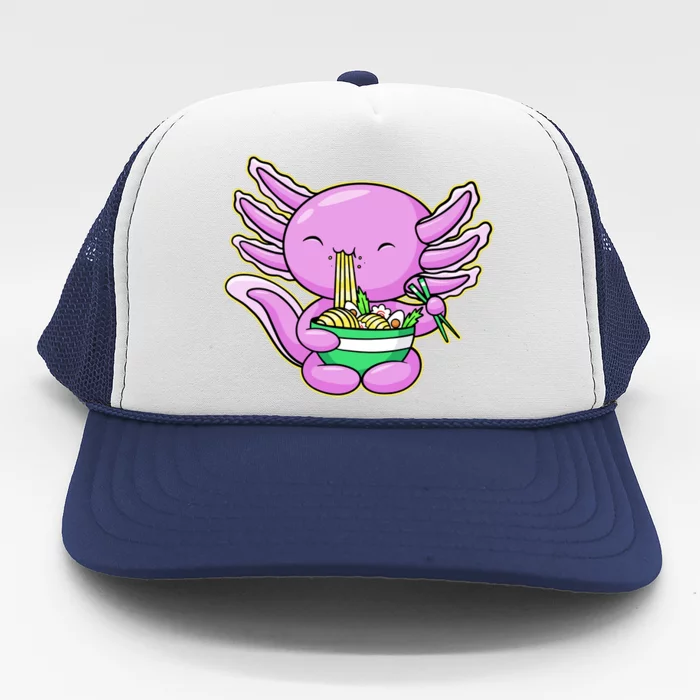 Axolotl Eating A Bowl Of Ramen Anime Funny Cute Trucker Hat