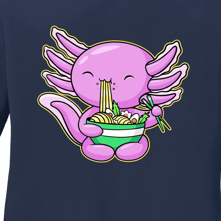 Axolotl Eating A Bowl Of Ramen Anime Funny Cute Ladies Long Sleeve Shirt