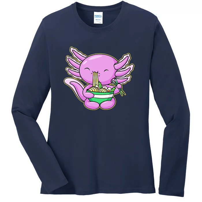 Axolotl Eating A Bowl Of Ramen Anime Funny Cute Ladies Long Sleeve Shirt