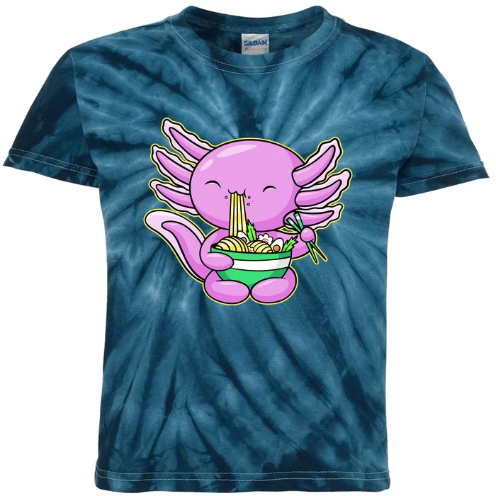 Axolotl Eating A Bowl Of Ramen Anime Funny Cute Kids Tie-Dye T-Shirt