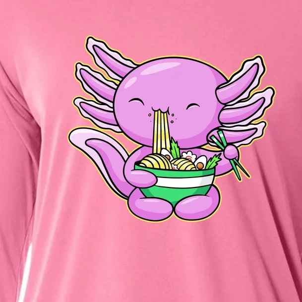 Axolotl Eating A Bowl Of Ramen Anime Funny Cute Cooling Performance Long Sleeve Crew