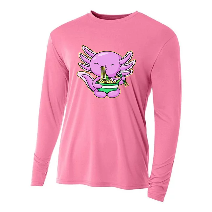 Axolotl Eating A Bowl Of Ramen Anime Funny Cute Cooling Performance Long Sleeve Crew