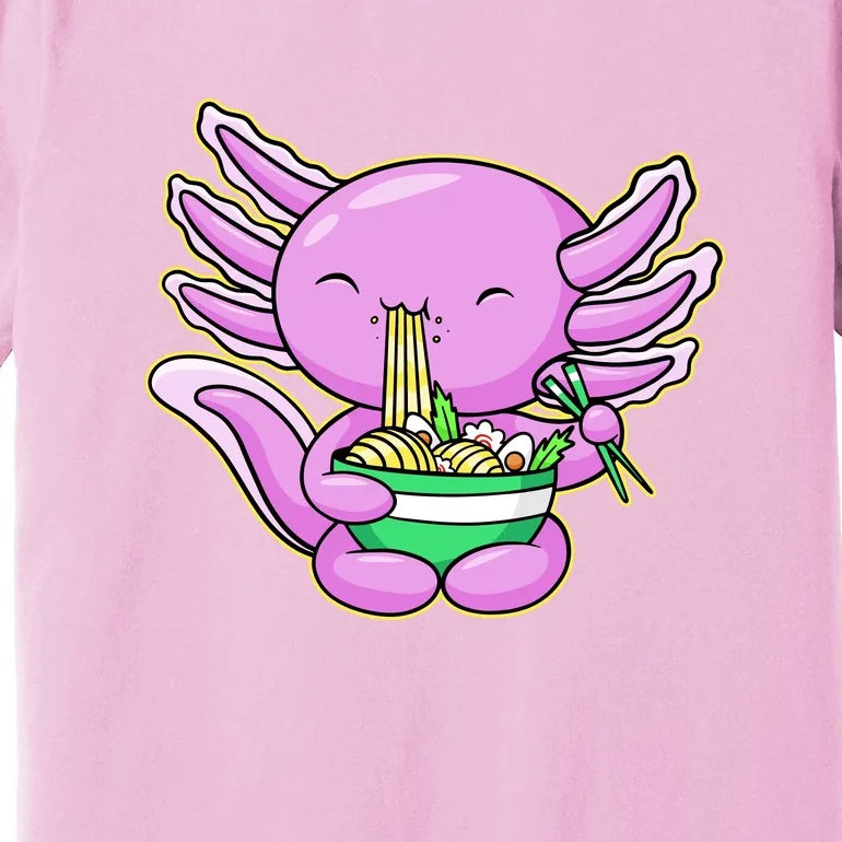 Axolotl Eating A Bowl Of Ramen Anime Funny Cute Premium T-Shirt