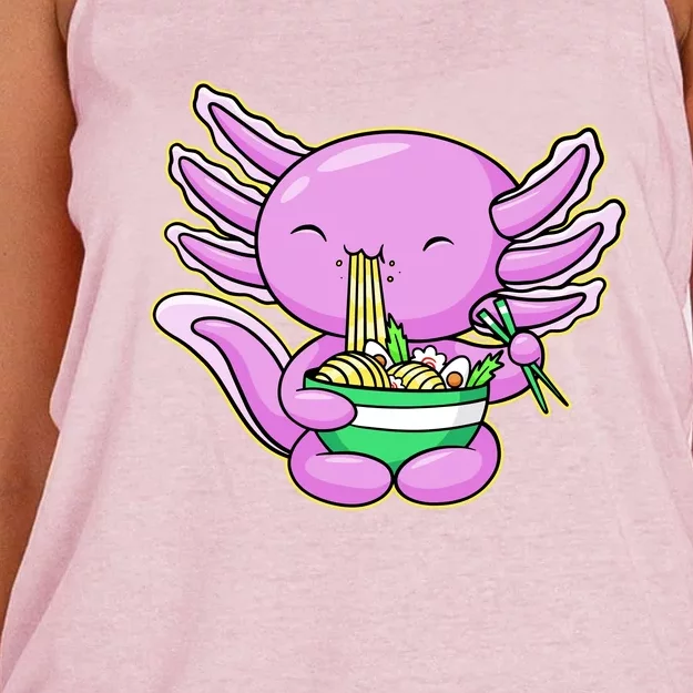 Axolotl Eating A Bowl Of Ramen Anime Funny Cute Women's Knotted Racerback Tank