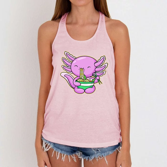 Axolotl Eating A Bowl Of Ramen Anime Funny Cute Women's Knotted Racerback Tank