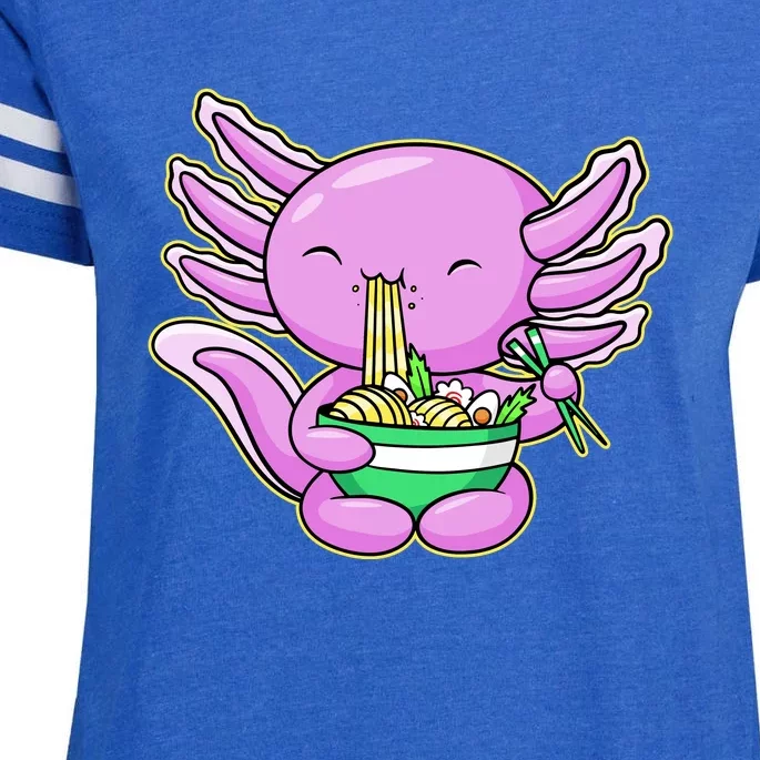 Axolotl Eating A Bowl Of Ramen Anime Funny Cute Enza Ladies Jersey Football T-Shirt