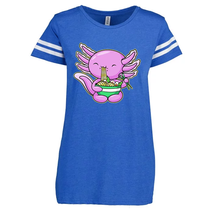 Axolotl Eating A Bowl Of Ramen Anime Funny Cute Enza Ladies Jersey Football T-Shirt