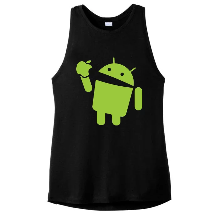 Android Eats Apple Funny Nerd Computer Ladies Tri-Blend Wicking Tank