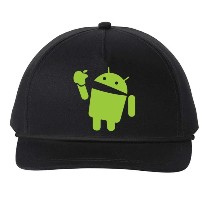 Android Eats Apple Funny Nerd Computer Snapback Five-Panel Rope Hat