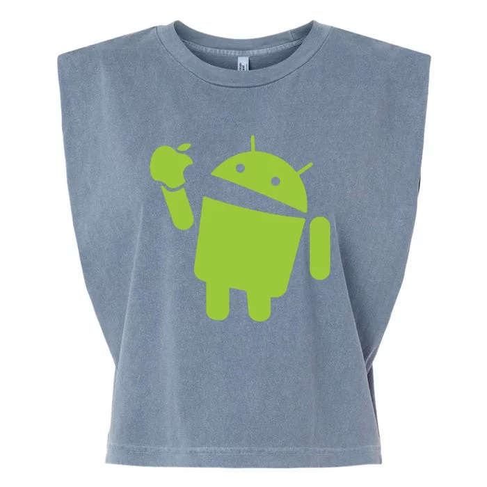 Android Eats Apple Funny Nerd Computer Garment-Dyed Women's Muscle Tee