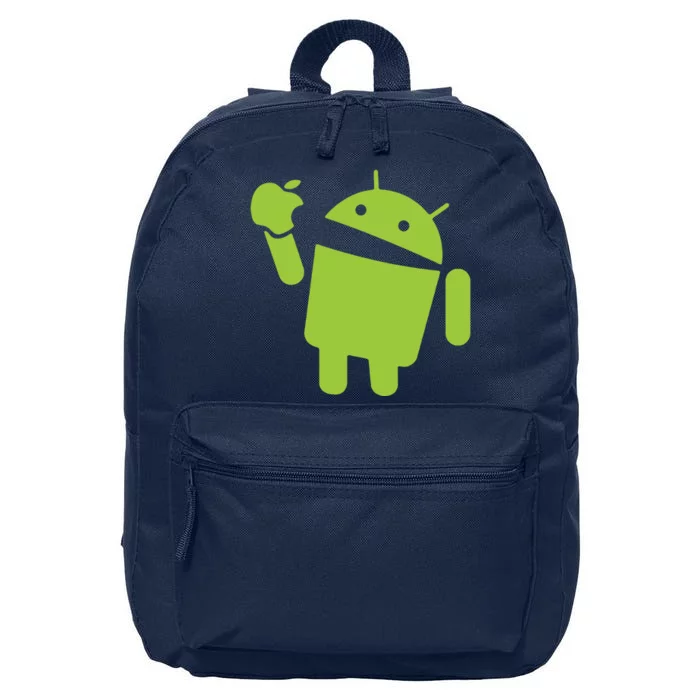 Android Eats Apple Funny Nerd Computer 16 in Basic Backpack