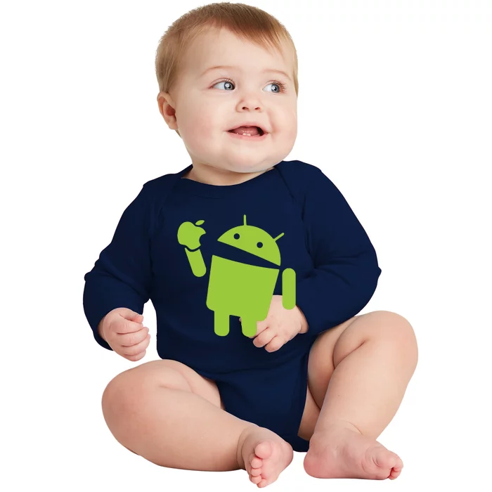 Android Eats Apple Funny Nerd Computer Baby Long Sleeve Bodysuit