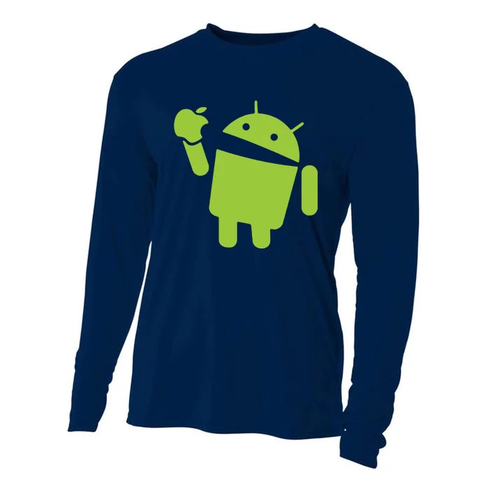 Android Eats Apple Funny Nerd Computer Cooling Performance Long Sleeve Crew