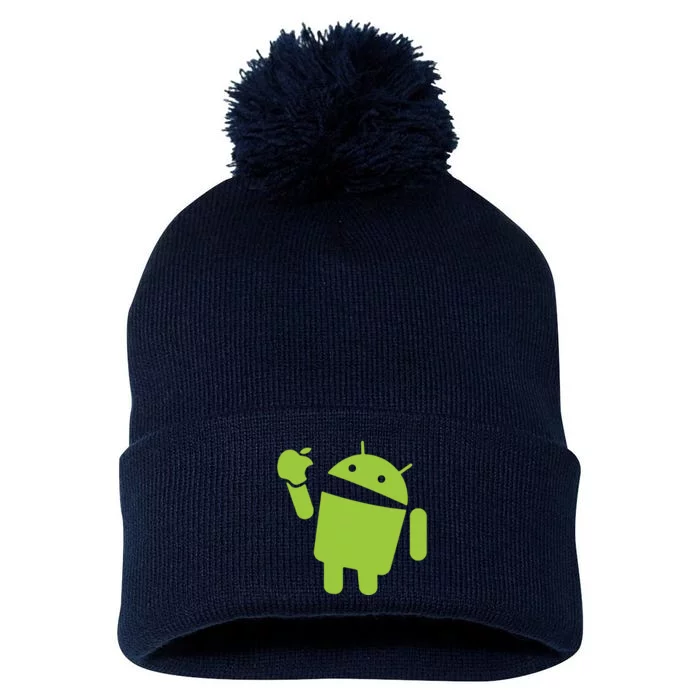 Android Eats Apple Funny Nerd Computer Pom Pom 12in Knit Beanie