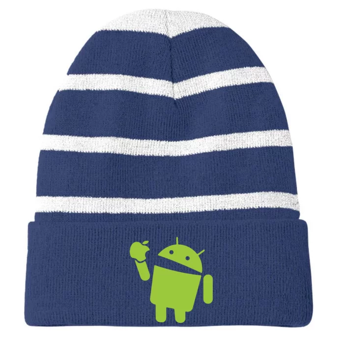 Android Eats Apple Funny Nerd Computer Striped Beanie with Solid Band