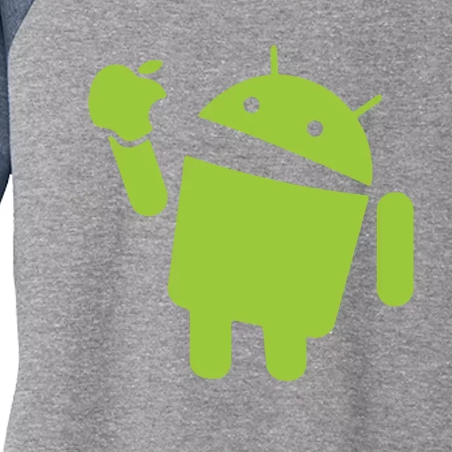 Android Eats Apple Funny Nerd Computer Women's Tri-Blend 3/4-Sleeve Raglan Shirt