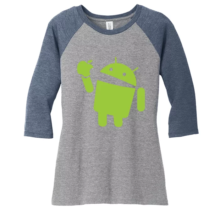 Android Eats Apple Funny Nerd Computer Women's Tri-Blend 3/4-Sleeve Raglan Shirt