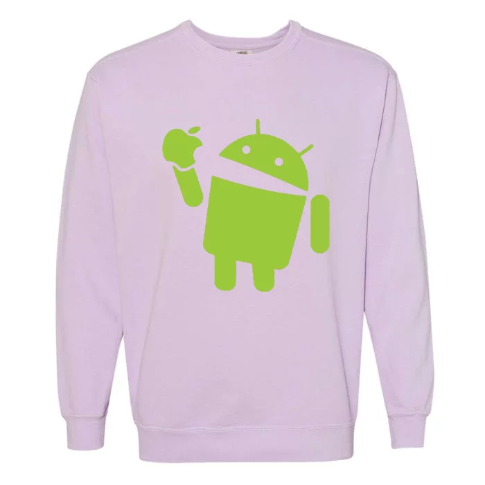 Android Eats Apple Funny Nerd Computer Garment-Dyed Sweatshirt