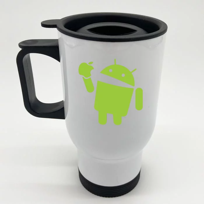 Android Eats Apple Funny Nerd Computer Front & Back Stainless Steel Travel Mug