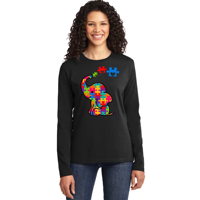 Autism Elephant Ladies Long Sleeve Shirt