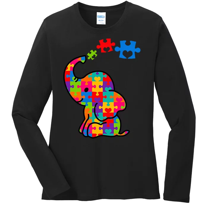 Autism Elephant Ladies Long Sleeve Shirt