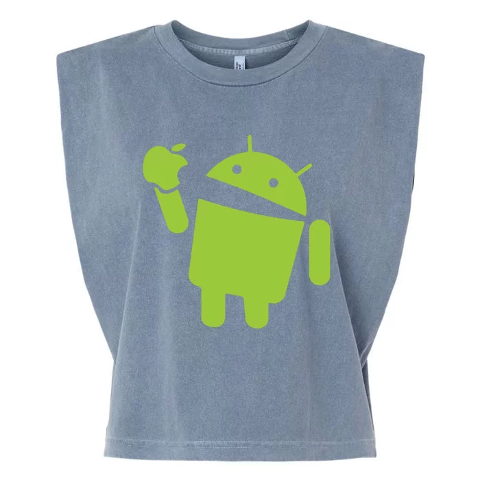 Android Eats Apple Funny Nerd Computer Garment-Dyed Women's Muscle Tee