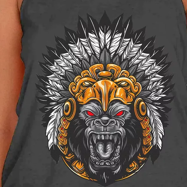 Ancient Ethnic Aztec Monkey Gorilla People Civilization Gift Women's Knotted Racerback Tank