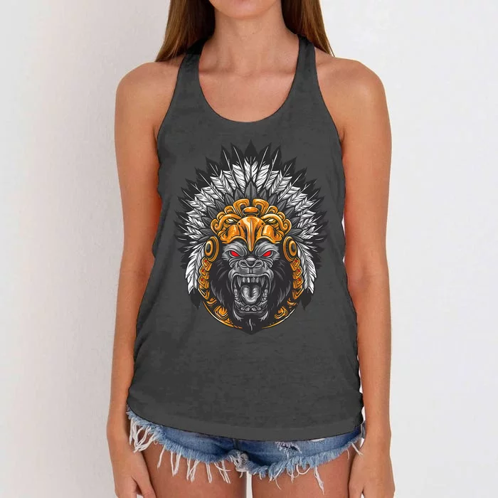 Ancient Ethnic Aztec Monkey Gorilla People Civilization Gift Women's Knotted Racerback Tank