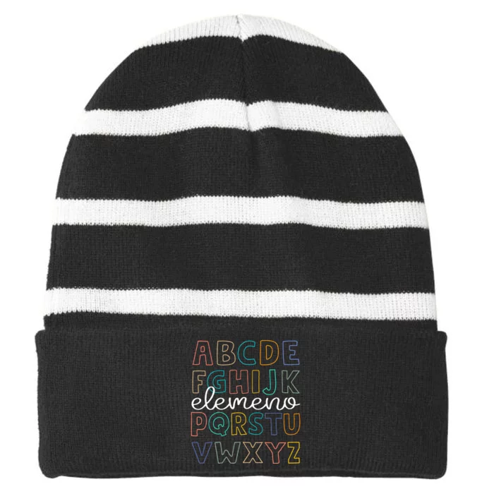 Abc Elemeno Alphabet Kindergarten Teachers Striped Beanie with Solid Band