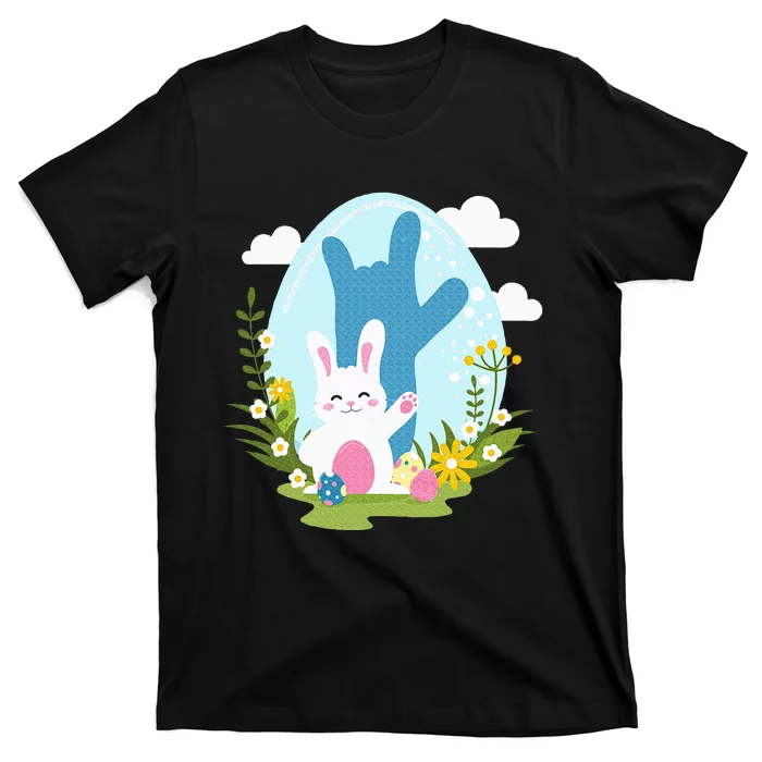 Asl Easter Bunny Reflection I Love You Hand Sign Language T-Shirt