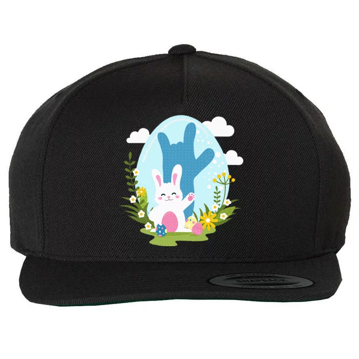 Asl Easter Bunny Reflection I Love You Hand Sign Language Wool Snapback Cap