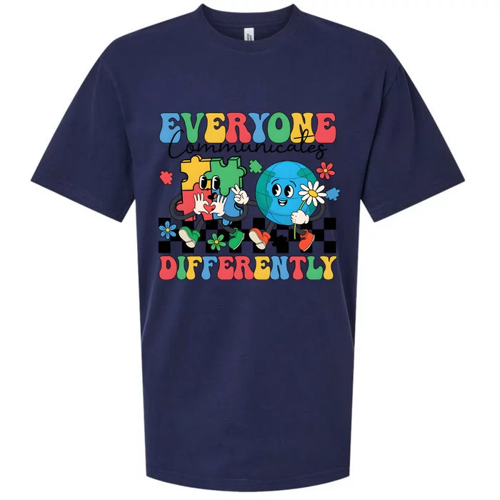 Autism Everyone Communicates Differently Sueded Cloud Jersey T-Shirt