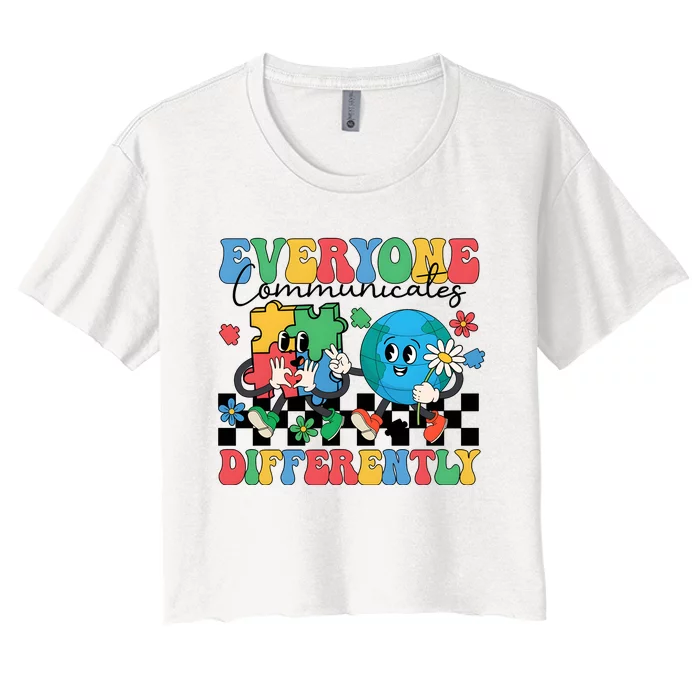 Autism Everyone Communicates Differently Women's Crop Top Tee