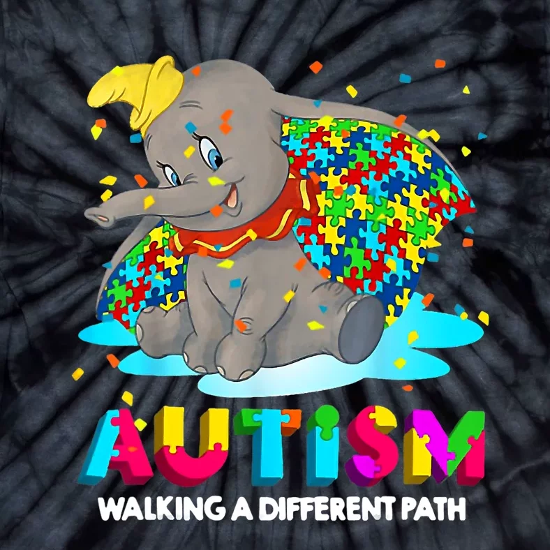 Autism Elephant Dumbo Walking A Different Path Autism Tie-Dye T-Shirt