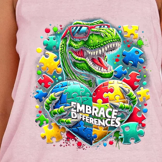 Autism Embrace Differences Dinosaur Trex Puzzle Cool Gift Women's Knotted Racerback Tank