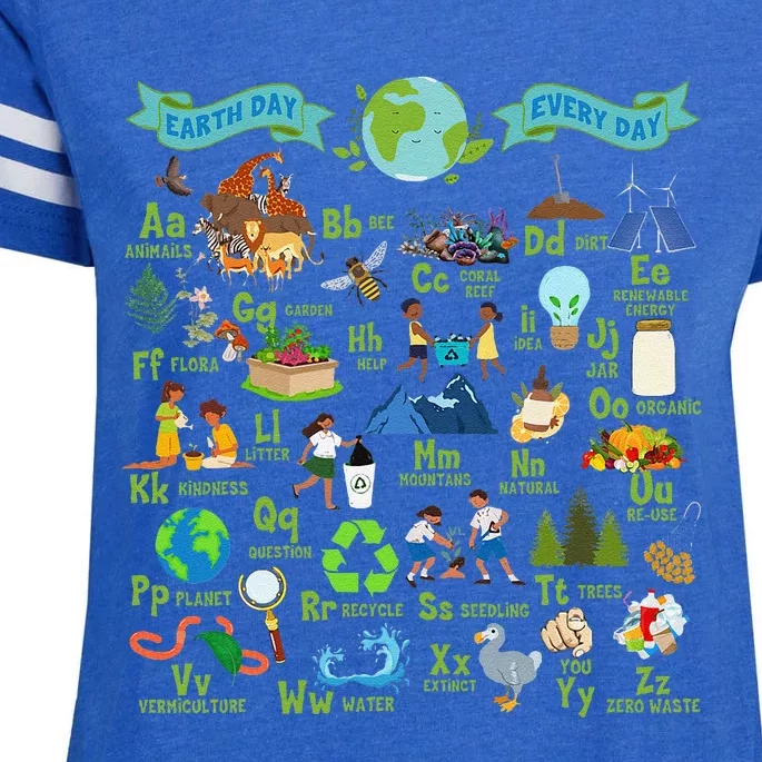 Alphabet Earth Day Every Day Abcs Save Planet Teacher Enza Ladies Jersey Football T-Shirt