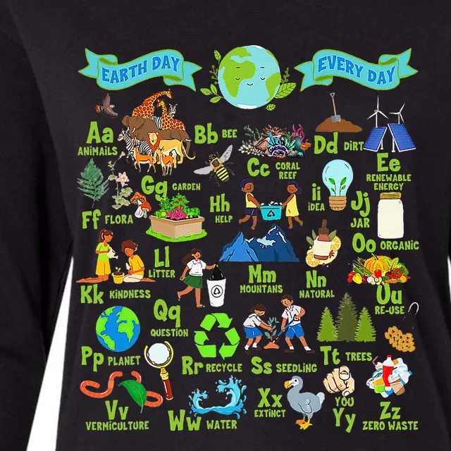 Alphabet Earth Day Every Day ABCs Save Planet Teacher Womens Cotton Relaxed Long Sleeve T-Shirt