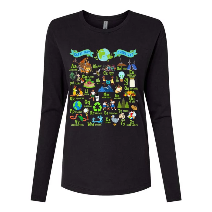 Alphabet Earth Day Every Day ABCs Save Planet Teacher Womens Cotton Relaxed Long Sleeve T-Shirt