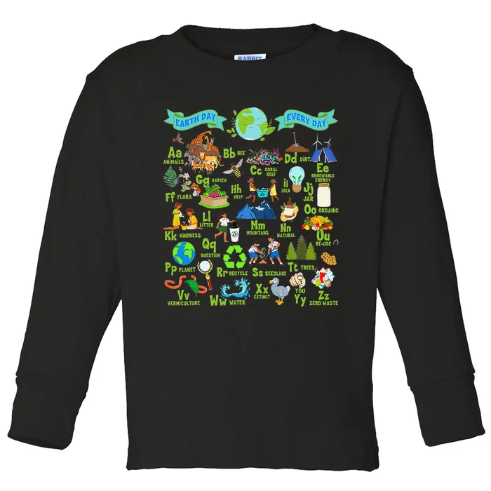 Alphabet Earth Day Every Day ABCs Save Planet Teacher Toddler Long Sleeve Shirt